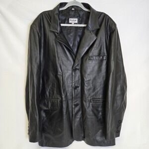 Vintage Leather Brand Genuine Leather Sport Coat Blazer, Lined, Black, Men's 2XL